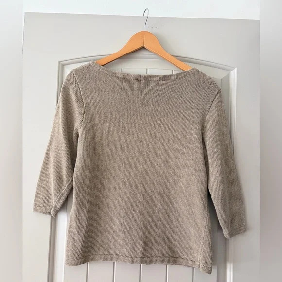 Lauren Ralph Lauren 100% Cotton Knit Boatneck Sweater Light Olive Tan | Large - Picture 8 of 9